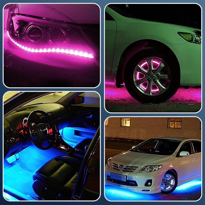 6 PCS 15 LED Strip Underbody Light, 1Ft 12V Waterproof Car Led Interior Exterior Strip Light with 6 Inch Wire, Waterproof Car Underglow Lights Motorcycles Golf Cart Boat Decoration (Blue)