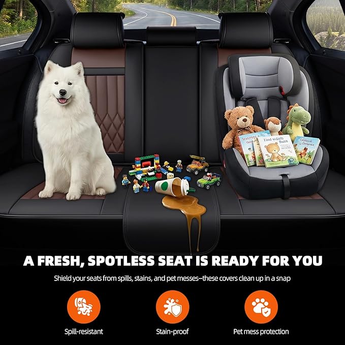 Universal 5-Seater Waterproof Breathable Nappa Leather Car Seat Covers Full Set, Compatible with Hyundai Tucson Sonata, Jeep Renegade, Honda HR-V, Fit Front Rear Seats Most Sedans SUV Black Brown