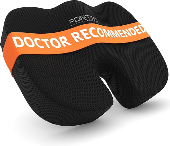 FORTEM Seat Cushion, Office Chair Cushion, Desk Chair Memory Foam, Sciatica Coccyx Tailbone Pain Relief, Pressure Relief, Sitting Pad, for Long Gaming & Sitting, Washable Cover, Non Slip