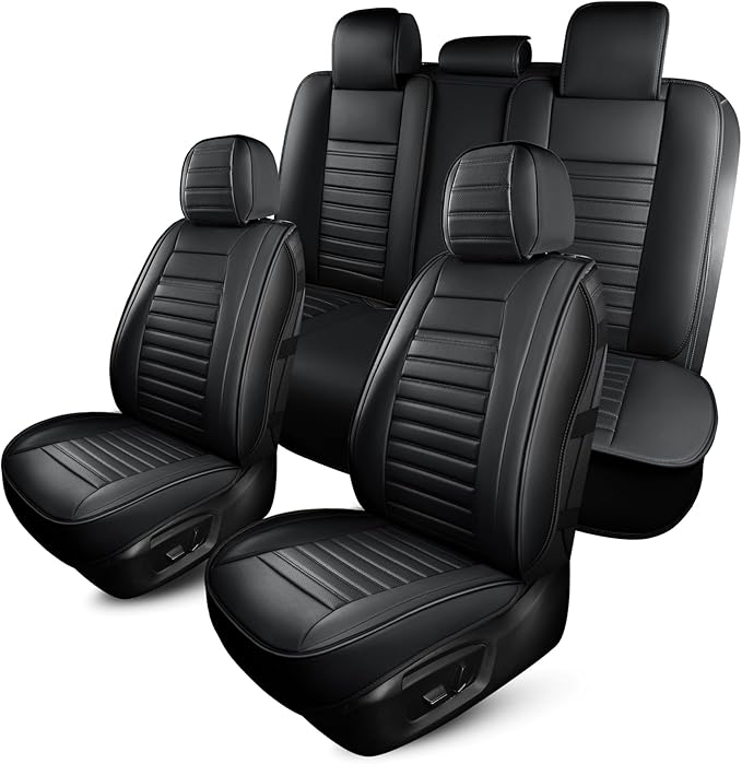 Car Seat Covers Full Set, Waterproof Faux Leather Automotive Seat Covers for Cars, Breathable Universal Car Seat Covers Protectors for Sedan SUV Truck (5 PCS Full Set, Black)