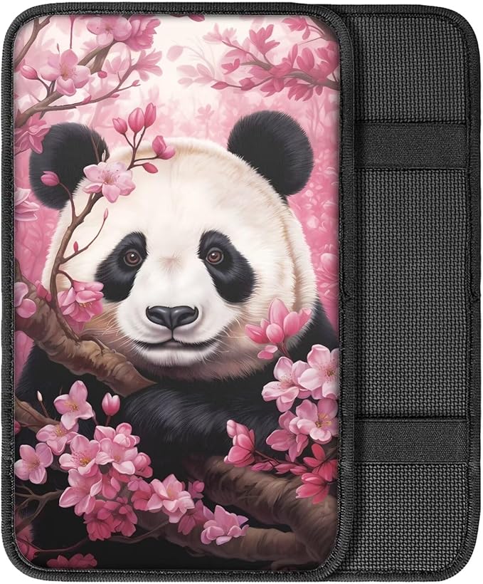 Dreaweet Car Armrest Cover Cherry Blossoms Panda Car Accessories Center Console Cover Replacement,Universal Armrest Cover for Car Center Console for Truck Sedan SUV
