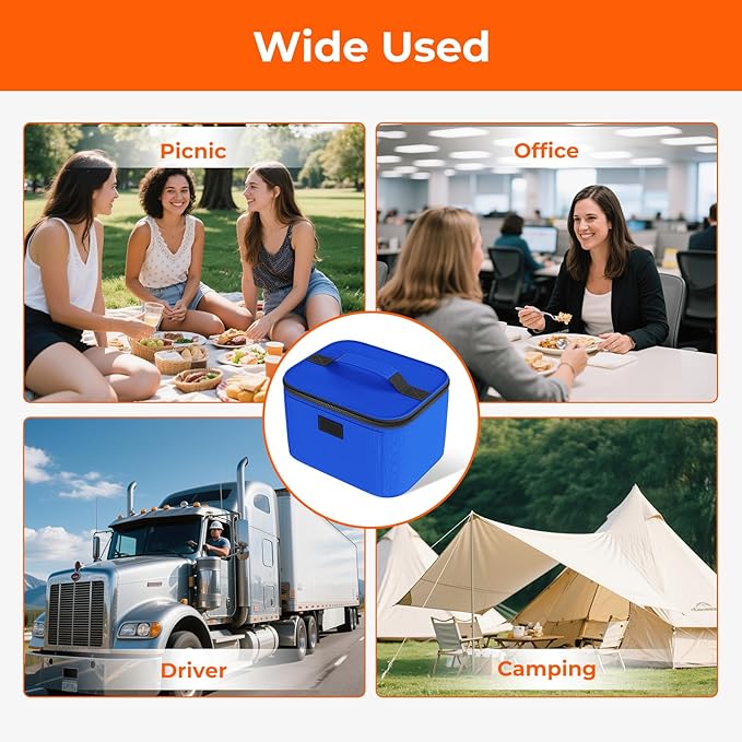 Portable Electric Lunch Box Food Heater,12V/24V/110V Food Warmer Lunch Box, Mini Portable Oven Car Food Warmer, Heated Lunch Bag for Adults Office Travel Work Truck Meal Reheating, Blue