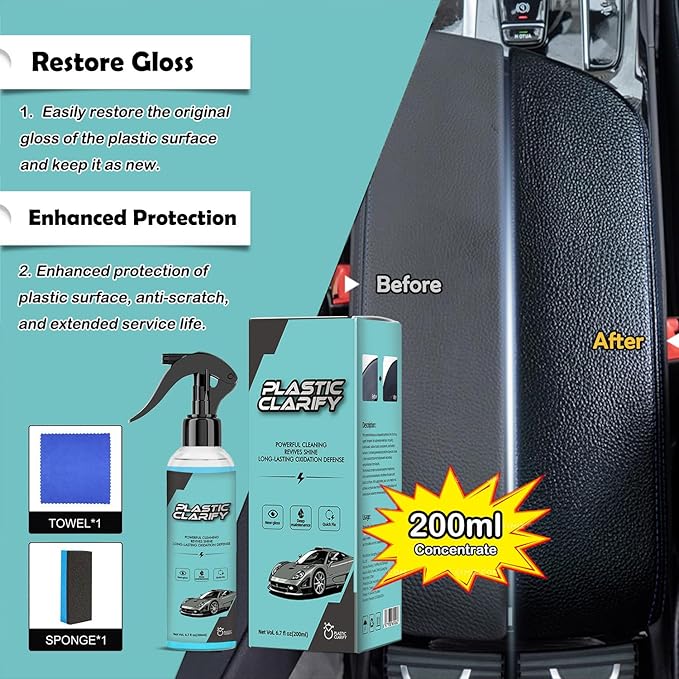 Plastic Refurbishment, Car Trim & Plastic Restorer for Refreshing Faded Plastic, Leather, Vinyl & Rubber Trim with Polish, Automotive Shiny Stuff, Black Exterior & Interior Care-200ml