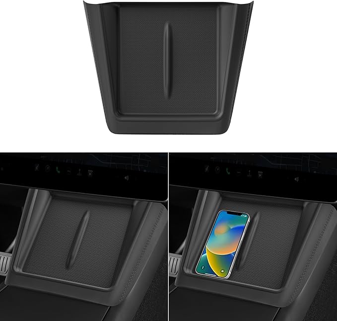 LUCKEASY Wireless Charging Pad for Tesla Model Y Juniper 2025 2026 Center Console Wireless Charger Pad Non-Slip Silicone Mat for Model Y Accessories Black (Surrounded)