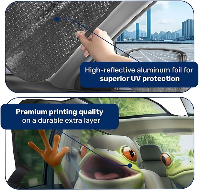 GENANY Frog Family Windshield Sun Shade for Car SUV Truck (55x30 Inches), Front Window Visor for Windows, Protector Blocks UV