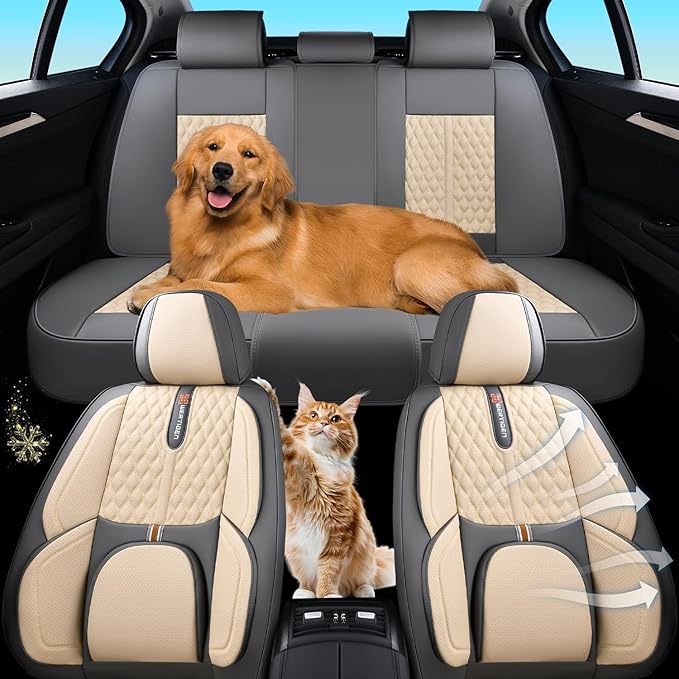 Light Taupe Car Seat Covers for Ford Bronco Sport 2021-2025 Car Seat Cover, Premium Leather, Full Set of 5 Seats, Waterproof, with Lumbar Support, Beautify Interior