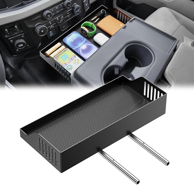 All Metal Front Center Seat Headrest Organizer Compatible with 2011-2025 2026 Ford F150 F250 F350 F450 F550 F650, Center Console Container Storage Box Armrest Tray Accessories (Jump Seat Only)