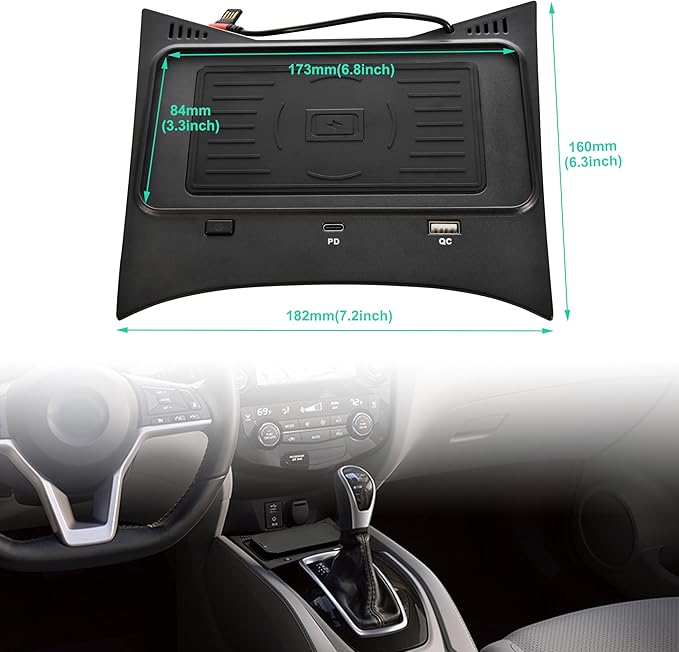 KEWISAUTO Wireless Charger for Nissan Rogue S, SV, SL, Center Console Charging Panel Fast Phone Charger Pad for Nissan Rogue T32 2014-2020/Rogue Hybrid 2017-2019/Rogue Sport 2017-2020 Accessories