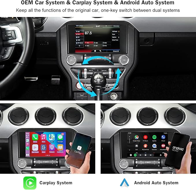 Road Top Wireless CarPlay Android Auto Retrofit Kit for Ford Sync 2 (2013–2015) with 8" Factory Screen, CarPlay Interface Decoder for F150 Explorer Escape Focus Edge Expedition Fiesta Flex