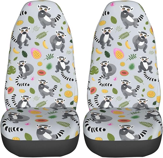 Delerain Car Seat Covers Set 2Pcs, Lemur with Tropical Fruits Universal Front Car Seats Vehicle Enterior Protector Suitable Fits Most Car Auto SUV Sedan Truck