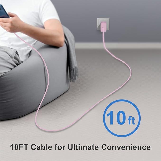 USB C Charger Type C Charger Fast Charging 10FT 45W Samsung Chargers 2-Pack with iPhone Air/17/17 Plus/17 Pro/17 Pro Max/16/16 Plus/16 Pro/16 Pro Max/15/15 Pro Max/iPad Pros/Galaxy S25 S24(Pink)