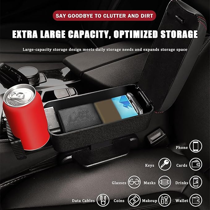 Car Armrest Storage Box Organizer for Nissan Versa 2006–2025, Forearm Wrist Support Adjustable Center Console Armrest Pad Car Seat Gap Filler Organizer