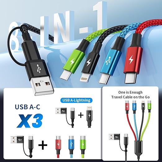 4 in 2 Multi Charging Cable [2Pack 5FT], USB C Splitter with 3 Type-c/1IP, Chargers for Multiple Devices, Compatible with Most Cell Phones/Tablets and More