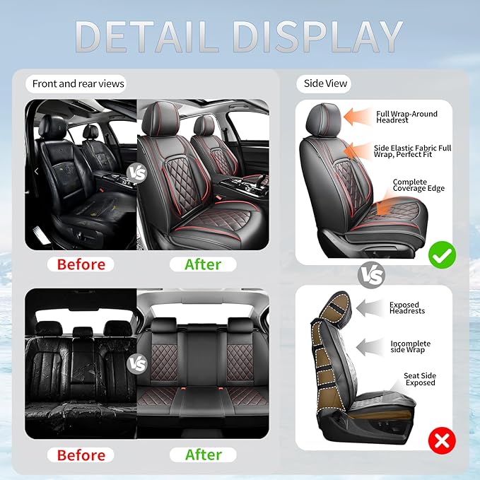 Fit Tucson Car Seat Covers Compatible with Hyundai Tucson 2010-2024 2026, Premium Leather Breathable, Wear Resistant, Airbag Compatible, All-Weather & Full Coverage, Full Set Red Line Black