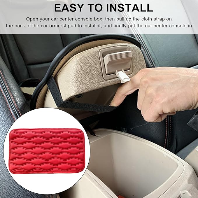 Car Center Console Cushion Pad, 12.48×7.40 Inches Waterproof Car Armrest Seat Box Cover, Comfortable PU Leather Vehicle Armrest Cover Protector, Car Decor Interior Accessories (Red＋Black)
