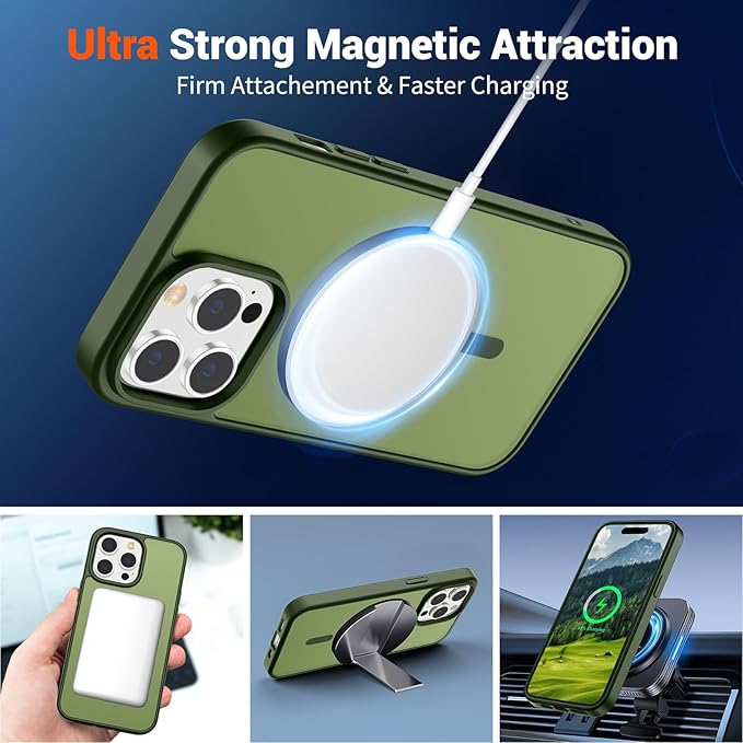 SUPFINE Magnetic for iPhone 14 Pro Max Case (Compatible with MagSafe) (Military Grade Drop Protection) Translucent Matte Shockproof Phone Case,Cangling Green