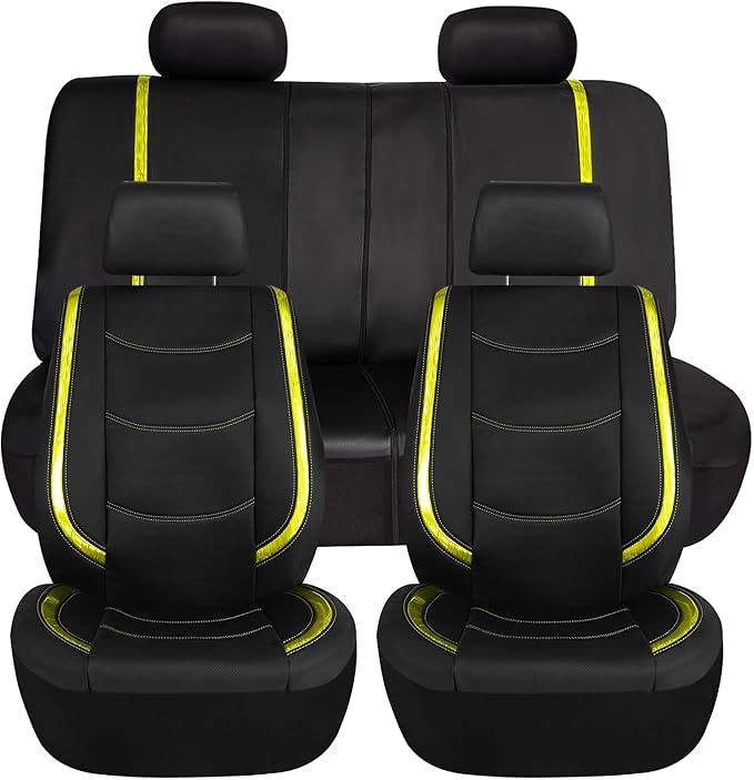 FH Group Full Set Faux Leather Car Seat Covers - Universal Fit, Low Back Front Seat Covers, Airbag Compatible, Split Bench Rear, Seat Cover for SUV, Sedan, Yellow