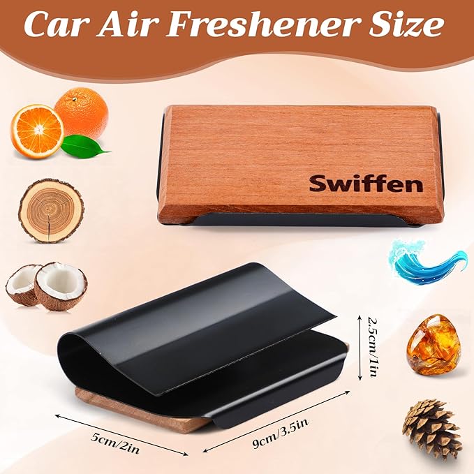 6 Pcs 6 Scents Car Wood Air Freshener Set Wood Fragrance Automotive Odor Eliminator for Visor Clip Vehicle Scent Diffuser with Amber Tectona Grandis Pine Grove Coconut Ocean Scent Refill, Clip