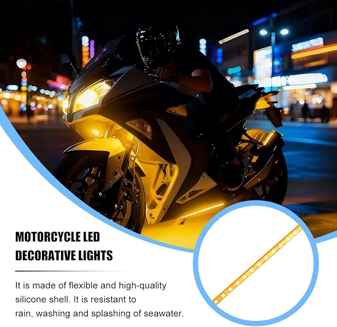 Motorcycle RGB LED Light Kit, 6PCS DC 12V Waterproof Motorbike Underglow Strip Lights Kit, Golf Cart Exterior Ground Effect Atmosphere Lamp, Universal for SUV RV Truck (Amber)