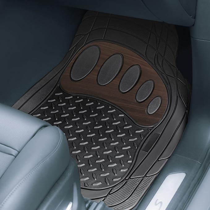FH Group Automotive Floor Mats Universal Fit Trimmable Climaproof for All Weather Heavy Duty Rubber fits Most Cars, SUVs, and Trucks, with Footprint Design, Full Set Brown Black