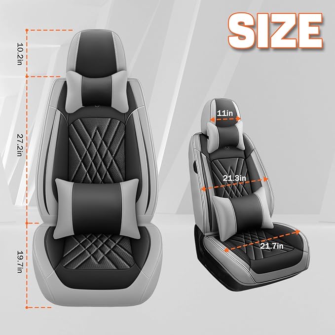 Car Seat Covers Compatible with Toyota Camry 2012-2026 Durable Waterproof Automotive Seat Covers Stretchable, Airbag Compatibility, Premium Nappa Leather(Black Gray, 2 Pcs Front with Pillow)