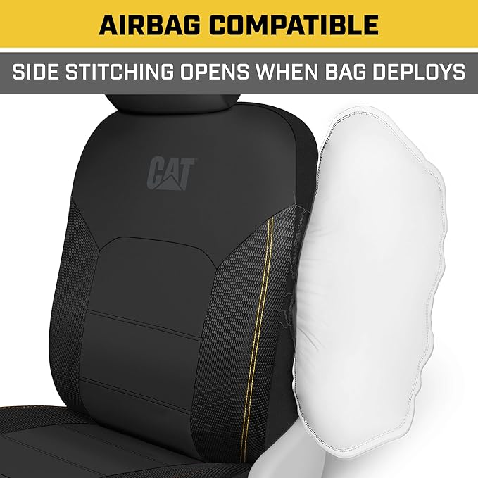 Cat FlexHybrid Car Seat Covers, Black Premium Faux Leather + Mesh Seat Covers for Cars Trucks SUV, Universal Fit Car Seat Covers Front Seats Only, Automotive Interior Covers, Ideal Truck Seat Covers