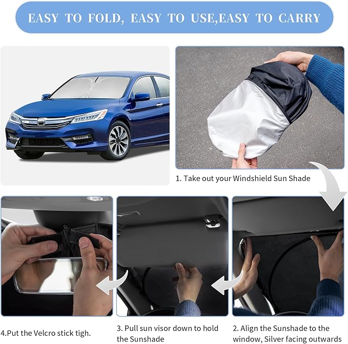 for Honda Accord 2013-2017 Sun Shade Sunshade Windshield Cover, 4-Layer Front Window Shade Custom Fit Accord 9th Gen Sun Visor Shield 240T Foldable Shade Sun Blocks UV Rays Cooler Car Accessories