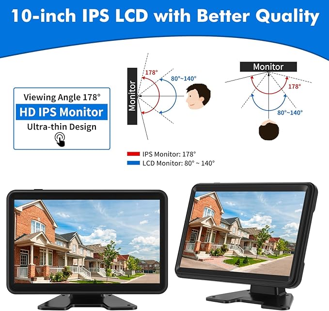 Wired Backup Camera System with 10.1" Touch Monitor, 4 HD 1080P Rear View& Side View Cameras, 4 Split Screen, Night Vision, IP68 Waterproof Back up Camera for Truck/RV/Trailer/Bus/Tractor..