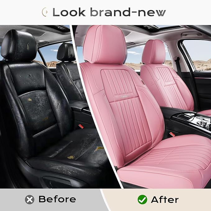 Coverado Car Seat Covers Front Seats, Seat Covers for Cars, Car Seat Protector, 2-Pack Car Seat Cushion Nappa Leather, Waterproof Seat Covers Carseat Cover Universal Fit for Most Cars Trucks(Pink)