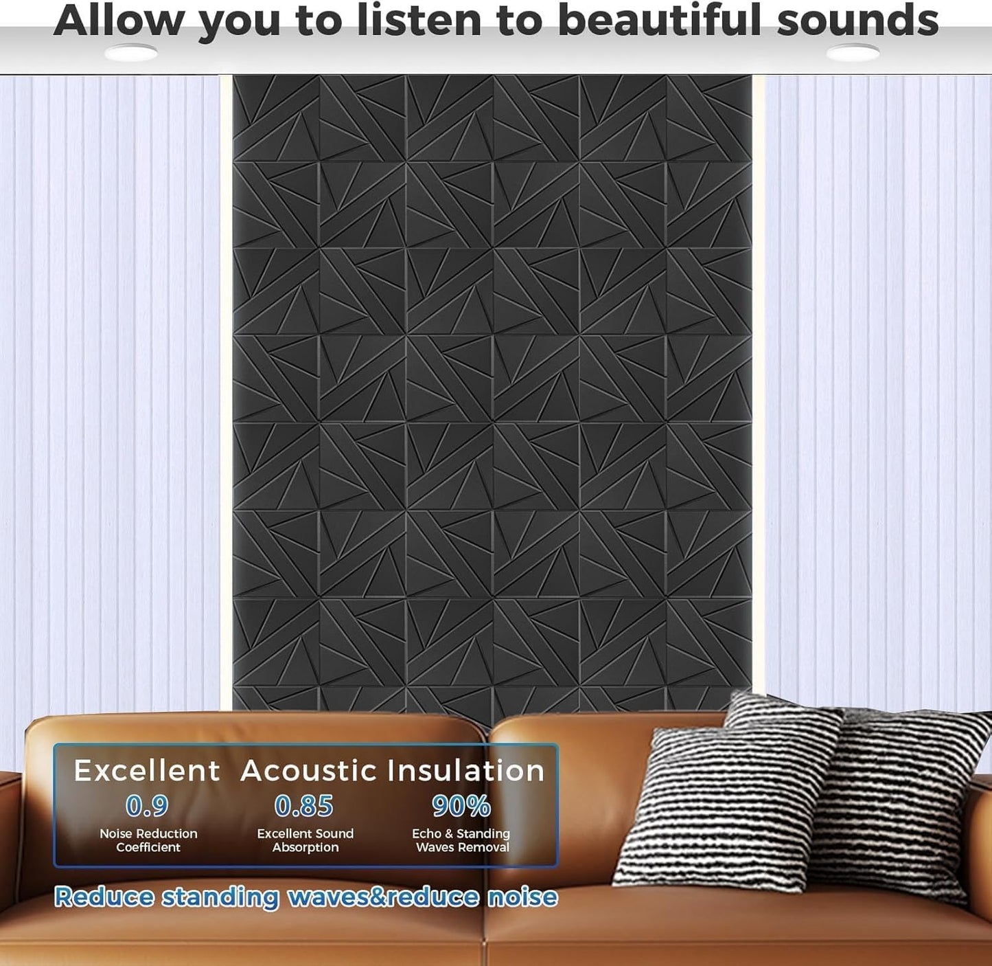 【20 Pack】 Acoustic Panels Self-Adhesive (0.4" Thick | 0.8lb/ft³ Medium Density) - 12x12 Soundproof Foam Tiles for Home Office/Wall Sound Absorption, Noise Reduction Panels Studio Use - Black