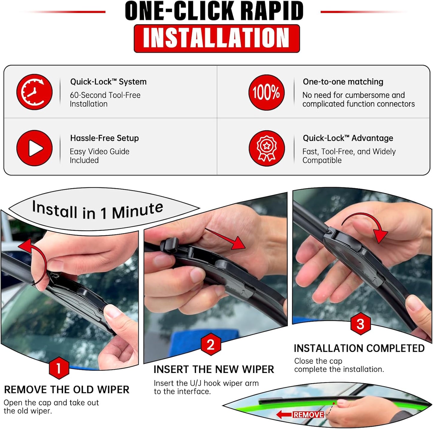 Windshield Wiper Blades Replacement for 2007-2015 Mazda CX9 CX-9 Original Factory Quality Front Rear Wipers Blade Set for My Car - 26" 17" 14" (Pack of 3)