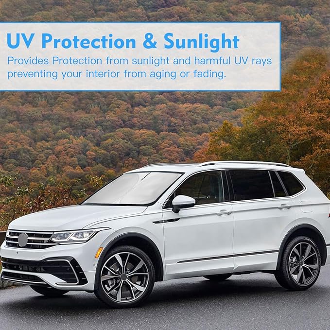 Upgraded Windshield Sun Shade Window Sunshade for 2026 2025 2024 2023 2022 2021 2020 2019 2018 VW Tiguan Accessories Preferred Premium Car Sun Visor UV Protector Fit Volkswagen Tiguan SUV shield Cover