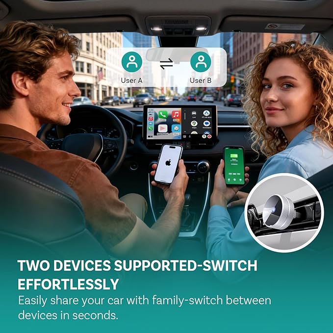 OTTOCAST Mini Tube 2026 Wireless CarPlay & Android Auto Adapter, Plug & Play Auto Connect, 5GHz WiFi Stable Performance, Compatible with iPhone & Android, Premium Aluminum Build