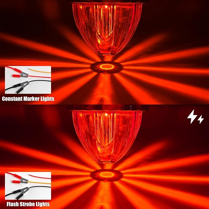 BJZ 10Pcs Red Watermelon LED Strobe+Constant Marker Lights Dual Function Watermelon-Shaped Side Marker Clearance Tail Top Cap Roof Lights for Trailer Truck Semi-Trailer Heavy-Duty Truck Bus Van