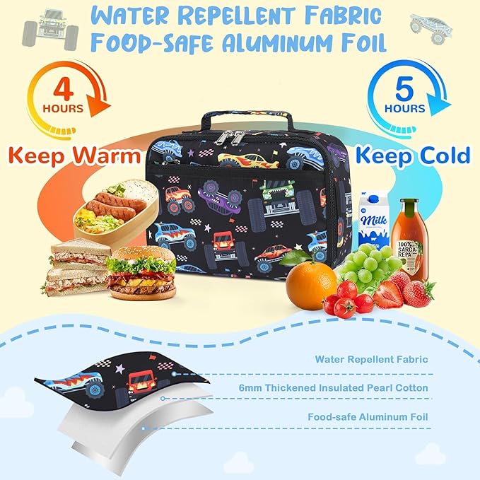 CAMTOP Lunch Box Kids Boys Insulated Lunch Cooler Bag Reusable Lunch Tote Kit for School Travel