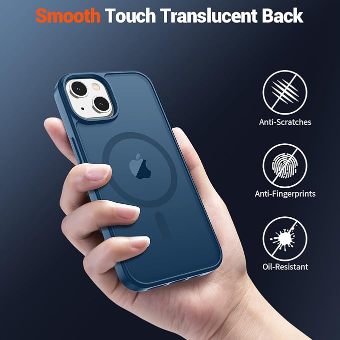 SUPFINE Magnetic for iPhone 15 Plus Case & iPhone 14 Plus Case with Screen Protector (Compatible with MagSafe)(Military Grade Drop Protection) Translucent with Anti-Fingerprint Phone Case,Deep Blue