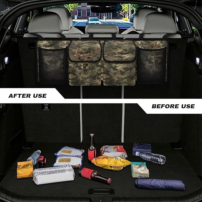 Camo Deer Car Trunk Organizer and Storage,Large Capacity Backseat Hanging Storage with 4 Storage Bag, Backseat Car Organizer Universal for Cars, Truck, vans