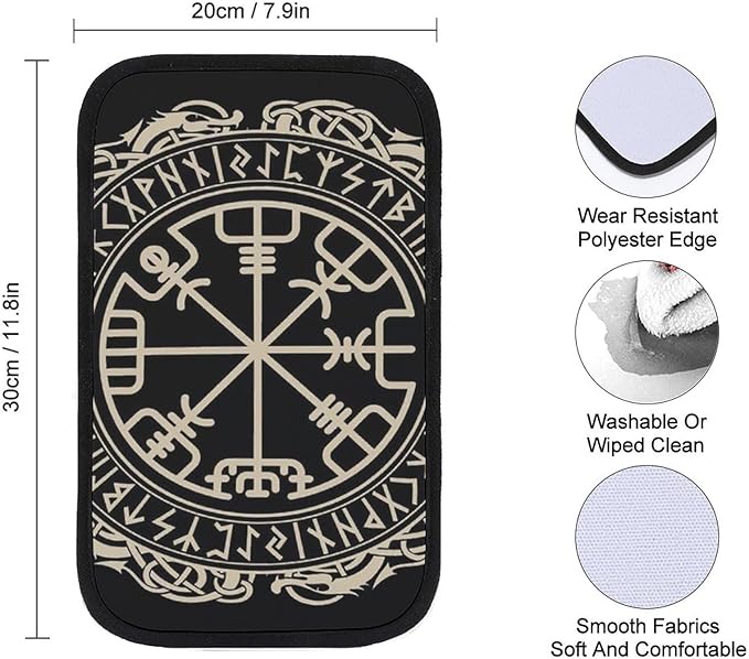 for Black Celtic Viking Design Magical Runic Comp Car Center Console Armrest Cover Car Handrail Box Cushion Handrail Box Armrest Cushion Middle Consoles Protector for Most Car