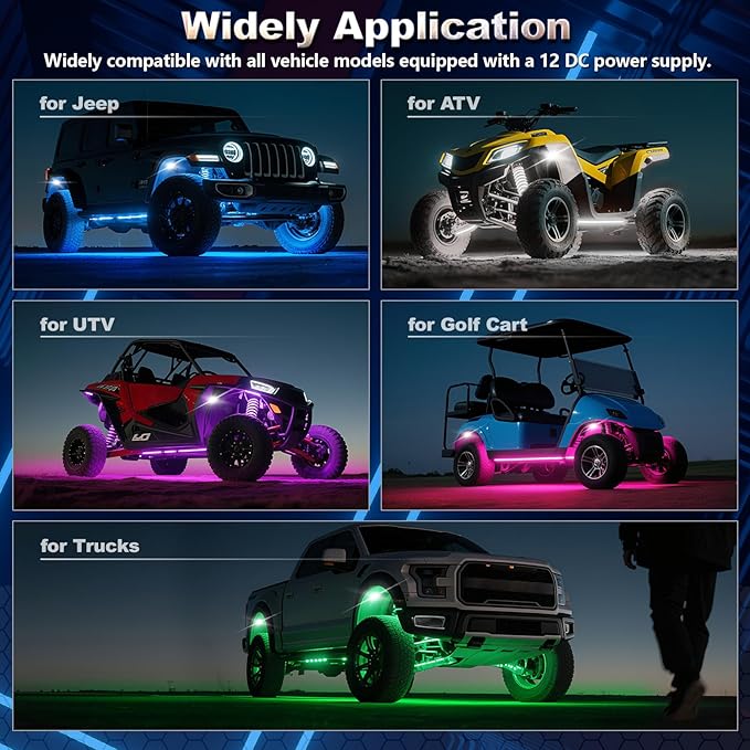 6 Pods Full Angle RGBW LED Rock Lights, 6500K Pure White and RGB Rock Light for UTV ATV Golf Cart RZR SXS Truck SUV Car Underbody, 12V Waterproof Neon Underglow Kit with APP/RF Control Sync Music