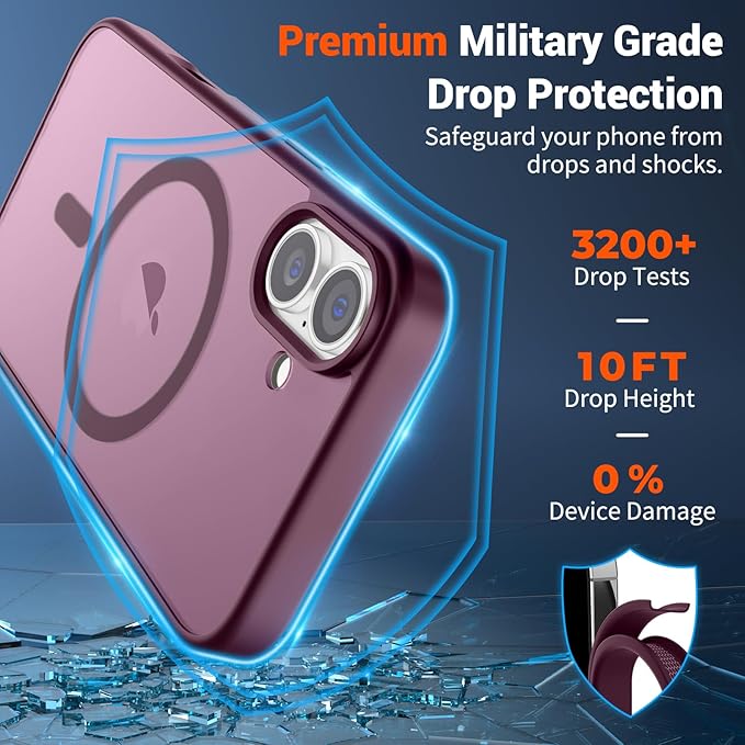 SUPFINE Magnetic for iPhone 17 Case (Compatible with MagSafe)(Military Grade Drop Protection) Translucent Matte Shockproof with Anti-Fingerprint Phone Cover 2025,Wine Red