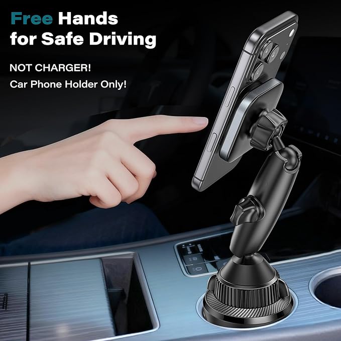 EXELIQ Upgraded Magnetic Cupholder Phone Holder for Car - Ultra Strong N55 Magnets, Flexible Tri-Pivot Cup Phone Mount for Tesla Truck SUV, Compatible with iPhone 17-12 Samsung Android, Not Charger