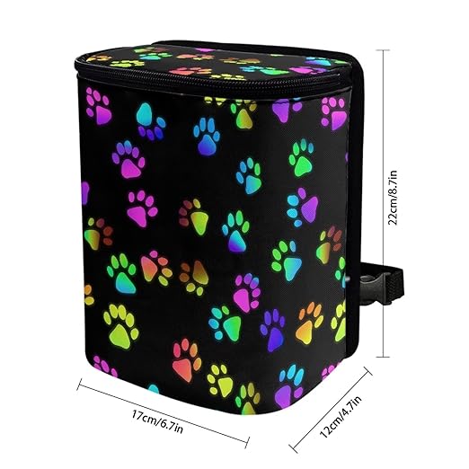 Colorful Dog Paw Car Trash Can with Lid, Cute Leakproof Car Trash Garbage Bag Hanging Vehicle Trash Bin Small Portable Automotive Garbage Cans Organizer for Back/Front Seat/Console