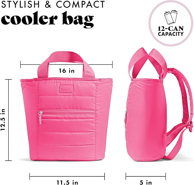 Fit & Fresh Mari Cooler Backpack for Women, Insulated Leakproof Soft Cooler Bag (12 Can), Lunch Tote, Beach Cooler, Lightweight Travel Picnic Tote, Hot Pink