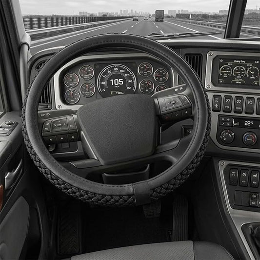 15“16”17“18”19“ 20 Inch Ice Silk Semi Truck Steering Wheel Cover (Black, 16 inch)