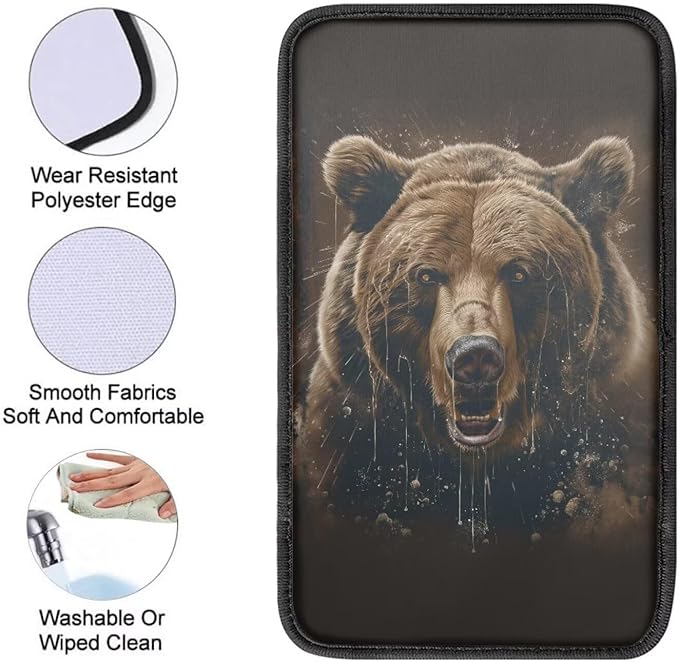 Brown Bear Car Center Console Armrest Cover Pad Universal Decorative Automotive Armrest Cover Pad for Truck Sedan SUV, Bear Car Interior Decor Accessories