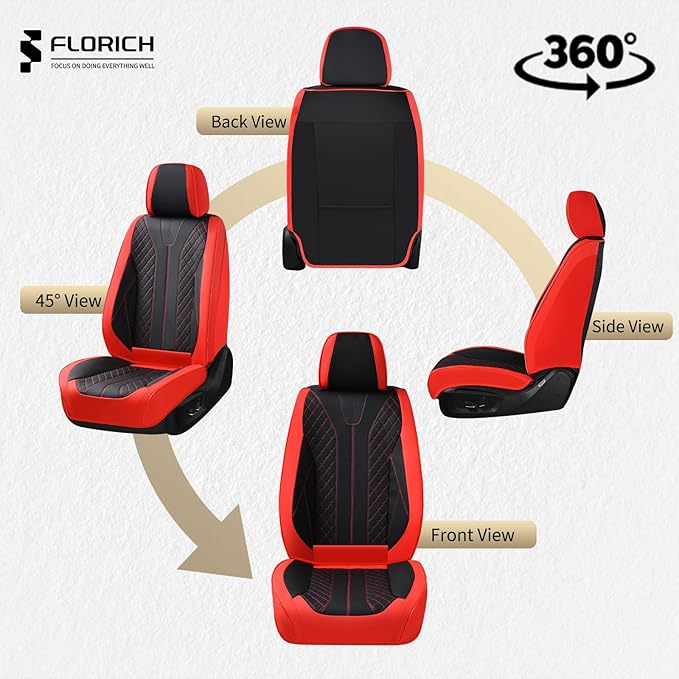 FLORICH Car Seat Covers Front Seats Luxury Faux Leather Waterproof Seat Covers Car Seat Protector Automotive Seat Covers Cushion Universal Fit for Most Cars SUV Trucks, Black&Red