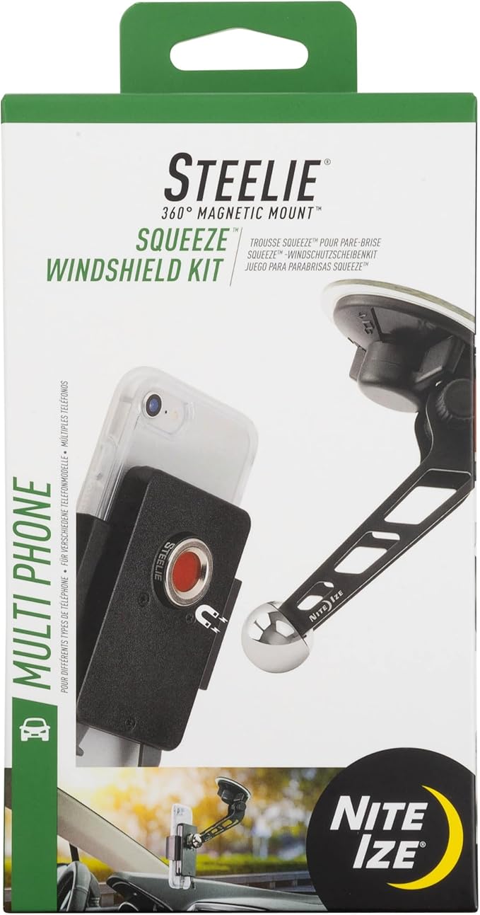 Nite IZE Steelie Squeeze Windshield Kit - Universal Windshield Magnetic Car Mount Holder