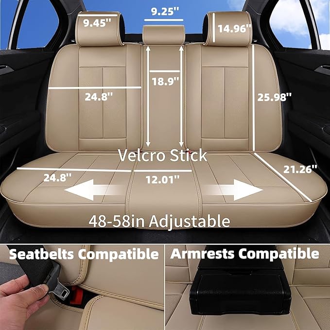 Coverado Car Seat Covers Full Set, Car Seat Protector Waterproof, Nappa Leather Car Seat Cushion, Beige Seat Covers for Cars, Front Seats and Back Universal Fit for Most Cars
