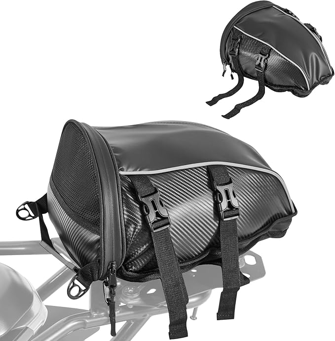 VEVOR Motorcycle Tail Bag 10L, Waterproof Rear Seat Bag with Rain Cover, Durable Oxford Fabric Luggage for Outdoor Sports & Motorbike, Detachable Shoulder Strap for Saddlebag/Touring/Riding, Black