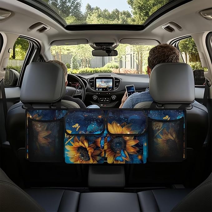 Yellow Sunflower Butterfly Backseat Trunk Organizer for Car Hanging Collapsible Cargo Bag Car Storage Organizer,Sturdy Space Saving Expert